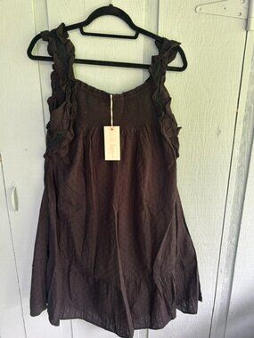 NWT In Loom Black Eyelet Smocked Boho Dress Cotton Mini  Size Medium